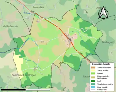 Carte en couleurs des infrastructures et de l'occupation des sols de la commune.