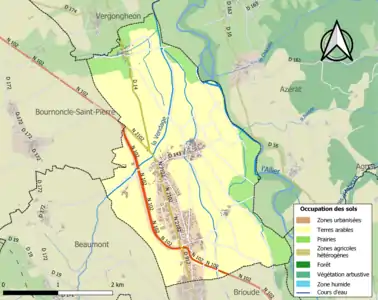 Carte en couleurs des infrastructures et de l'occupation des sols de la commune.