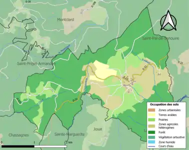 Carte en couleurs des infrastructures et de l'occupation des sols de la commune.