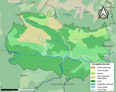 Carte en couleurs des infrastructures et de l'occupation des sols de la commune.