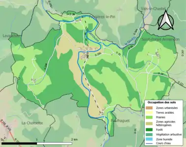 Carte en couleurs des infrastructures et de l'occupation des sols de la commune.