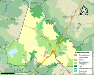 Carte en couleurs des infrastructures et de l'occupation des sols de la commune.