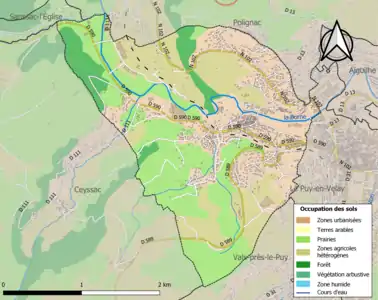 Carte en couleurs des infrastructures et de l'occupation des sols de la commune.