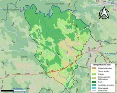 Carte en couleurs des infrastructures et de l'occupation des sols de la commune.