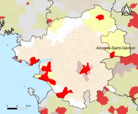 Localisation de l'aire d'attraction d'Ancenis-Saint-Géréon dans le département de la Loire-Atlantique.