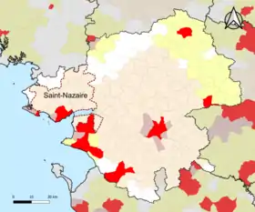 Localisation de l'aire d'attraction de Saint-Nazaire dans le département de la Loire-Atlantique.