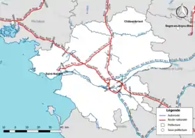 Carte du réseau routier national (autoroutes et routes nationales) dans le département de la Loire-Atlantique