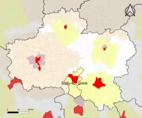 Localisation de l'aire d'attraction de Sully-sur-Loire dans le département du Loiret.