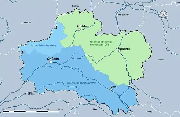 Le Loiret est partagé en deux bassins hydrographiques et trois régions hydrographiques.