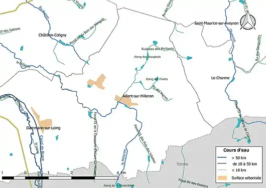 Réseau hydrographique d'Aillant-sur-Milleron.