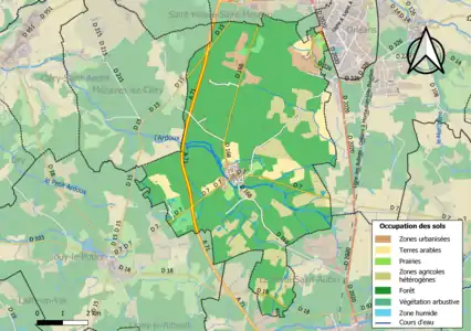 Carte des infrastructures et de l'occupation des sols en 2018 (CLC) de la commune.