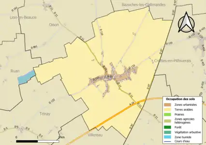 Carte des infrastructures et de l'occupation des sols en 2018 (CLC) de la commune.