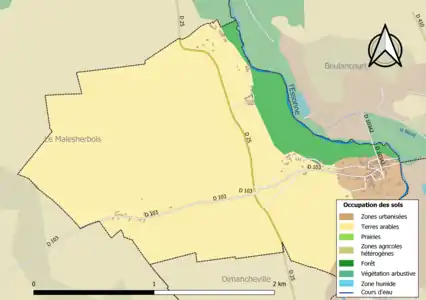 Carte des infrastructures et de l'occupation des sols en 2018 (CLC) de la commune.