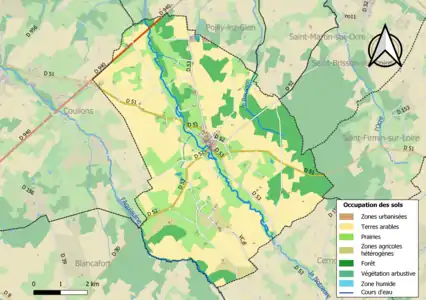 Carte des infrastructures et de l'occupation des sols en 2018 (CLC) de la commune en 2018.