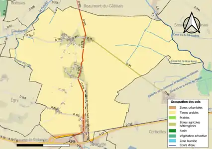 Carte des infrastructures et de l'occupation des sols en 2018 (CLC) de la commune en 2018.