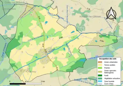 Carte des infrastructures et de l'occupation des sols en 2018 (CLC) de la commune en 2018.