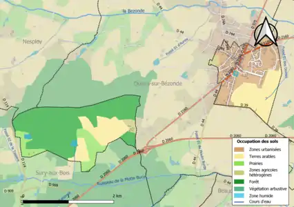 Carte des infrastructures et de l'occupation des sols en 2018 (CLC) de la commune en 2018.