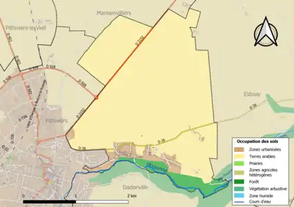 Carte des infrastructures et de l'occupation des sols en 2018 (CLC) de la commune en 2018.