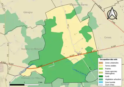 Carte des infrastructures et de l'occupation des sols de la commune en 2018 (CLC).