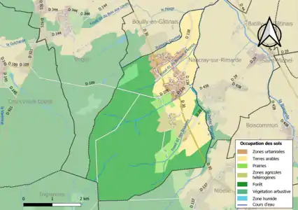 Carte des infrastructures et de l'occupation des sols de la commune en 2018 (CLC).