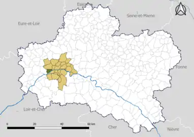 Carte représentant le commune et l'intercommunalité dans le département du Loiret.