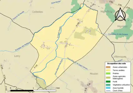 Carte des infrastructures et de l'occupation des sols de la commune en 2018 (CLC).