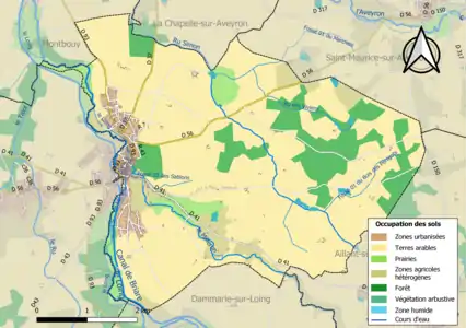 Carte des infrastructures et de l'occupation des sols de la commune en 2018 (CLC).