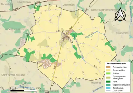 Carte des infrastructures et de l'occupation des sols de la commune en 2018 (CLC).