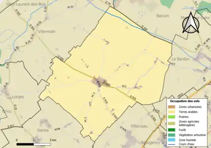 Carte des infrastructures et de l'occupation des sols de la commune en 2018 (CLC).