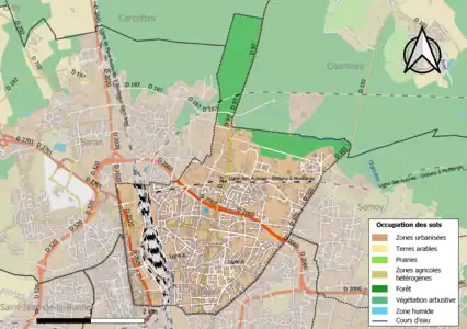 Carte des infrastructures et de l'occupation des sols de la commune en 2018 (CLC).