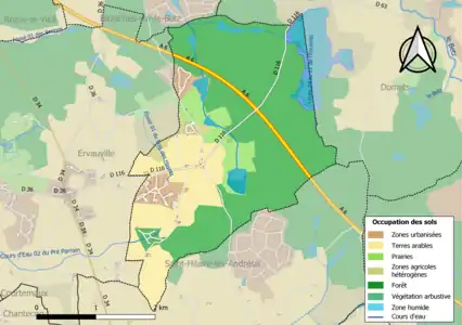 Carte des infrastructures et de l'occupation des sols de la commune en 2018 (CLC).