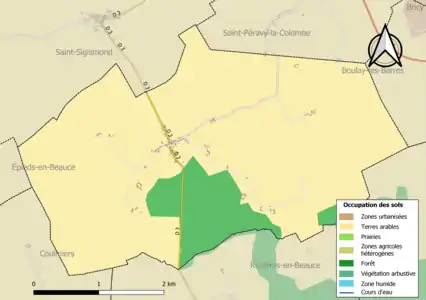 Carte des infrastructures et de l'occupation des sols de la commune en 2018 (CLC).