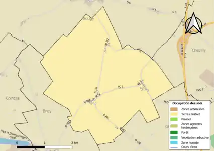 Carte des infrastructures et de l'occupation des sols de la commune en 2018 (CLC).