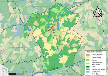 Carte des infrastructures et de l'occupation des sols de la commune en 2018 (CLC).