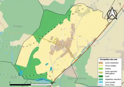 Carte des infrastructures et de l'occupation des sols de la commune en 2018 (CLC).