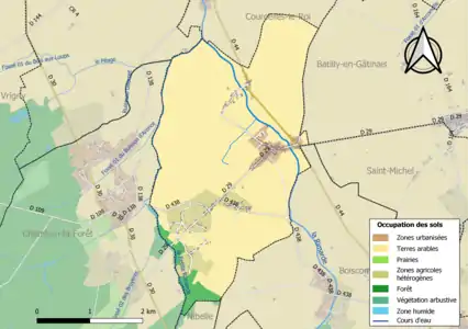 Carte des infrastructures et de l'occupation des sols de la commune en 2018 (CLC).