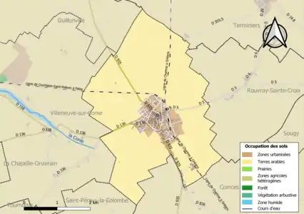 Carte des infrastructures et de l'occupation des sols de la commune en 2018 (CLC).