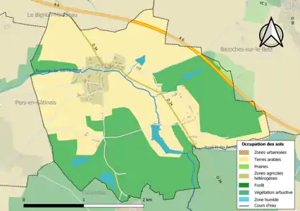 Carte des infrastructures et de l'occupation des sols de la commune en 2018 (CLC).