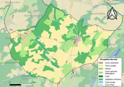 Carte des infrastructures et de l'occupation des sols de la commune en 2018 (CLC).