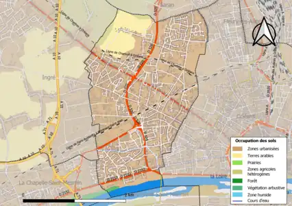 Carte des infrastructures et de l'occupation des sols de la commune en 2018 (CLC).