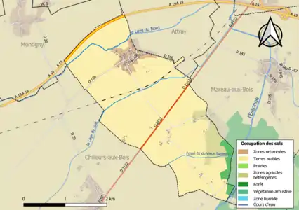 Carte des infrastructures et de l'occupation des sols de la commune en 2018 (CLC).