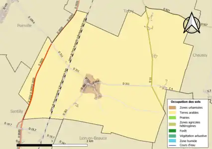 Carte des infrastructures et de l'occupation des sols de la commune en 2018 (CLC).