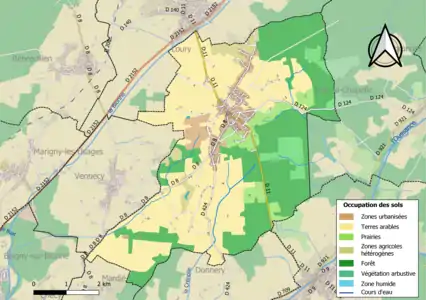 Carte des infrastructures et de l'occupation des sols de la commune en 2018 (CLC).