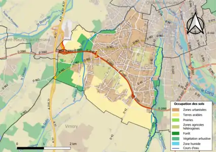 Carte des infrastructures et de l'occupation des sols de la commune en 2018 (CLC).