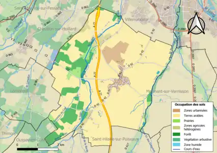 Carte des infrastructures et de l'occupation des sols de la commune en 2018 (CLC).