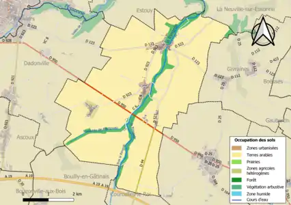 Carte des infrastructures et de l'occupation des sols de la commune en 2018 (CLC).