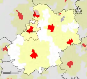 Localisation de l'aire d'attraction de Gourdon dans le département du Lot.