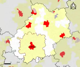 Localisation de l'aire d'attraction de Cahors dans le département du Lot.