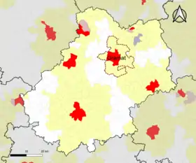 Localisation de l'aire d'attraction de Gramat dans le département du Lot.