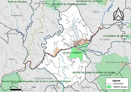 Carte de la ZNIEFF de type 1 sur la commune.